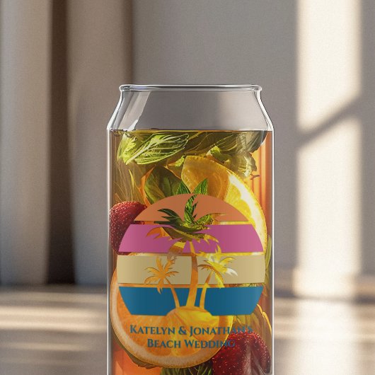 Aangepaste strand bruiloft tropische palmboom zons blikvorm glas