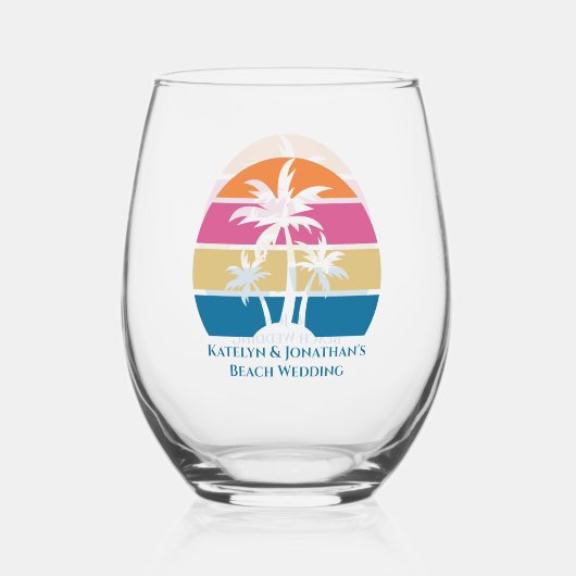 Aangepaste strand bruiloft tropische palmboom zons wijnglas zonder voet (Voorkant)