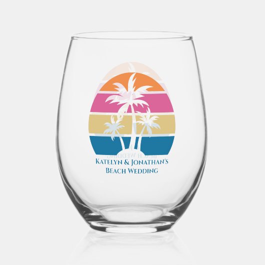 Aangepaste strand bruiloft tropische palmboom zons wijnglas zonder voet (Achterkant)