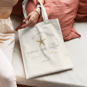 aangepaste STRAND bruiloft welkom ster vis canvas Tote Bag