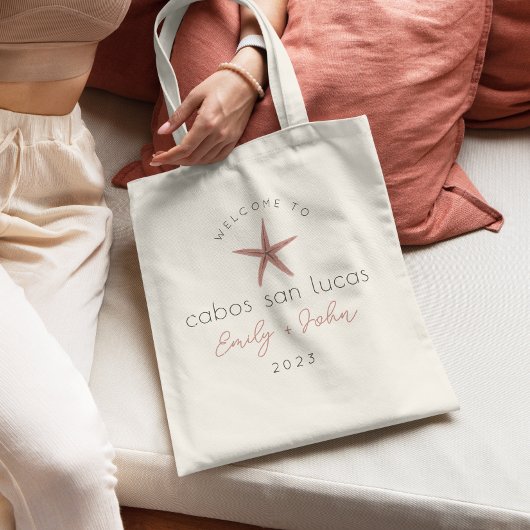 aangepaste STRAND bruiloft welkom ster vis canvas Tote Bag