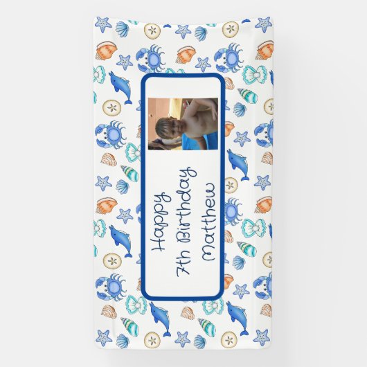 Aangepaste strand Gewaardeerde verjaardag Spandoek (Verticaal)