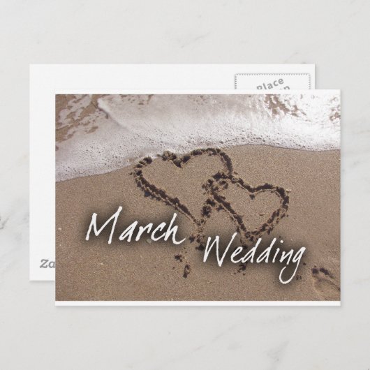 Aangepaste strand huwelijksbestemming maart... aankondigingskaart (Voorkant / Achterkant)