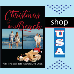 Aangepaste strand 🎄 Kerst zeeschelpen collage Feestdagenkaart