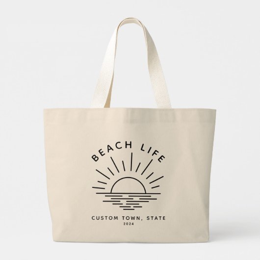 Aangepaste strand leven zonsondergang minimalistis grote tote bag (Achterkant)