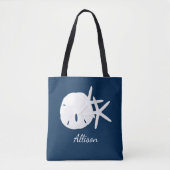 Aangepaste Strand Sterrenvis Zand Dollar Navy Blau Tote Bag