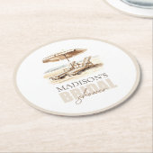 Aangepaste strand Vrijgezellenfeest Ronde Kartonnen Onderzetter (Gebogen)