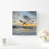 Aangepaste strand zonsondergang wandklok oceaan go (Huis)