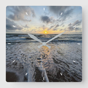 Aangepaste strand zonsondergang wandklok oceaan go