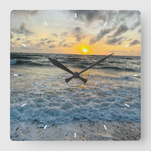 Aangepaste strand zonsondergang wandklok oceaan go
