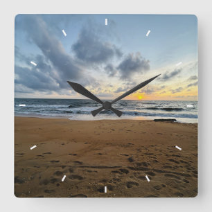 Aangepaste strand zonsondergang wandklok oceaan go
