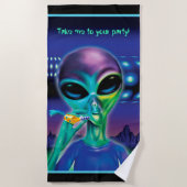 Aangepaste strandhanddoek Alien Neem me mee naar j Strandlaken (Voorkant)
