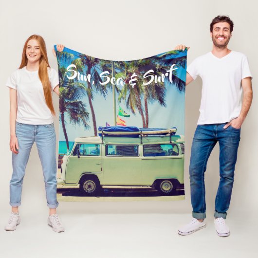 Aangepaste,  strandkamperbus en palmbomen: fleece deken (In situ)