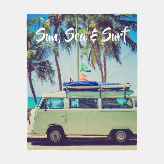 Aangepaste, strandkamperbus en palmbomen: fleece deken (Voorkant)