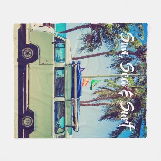 Aangepaste, strandkamperbus en palmbomen: fleece deken (Voorkant (Horizontaal))