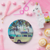 Aangepaste, strandkamperbus en palmbomen: papieren bordje (Feest)
