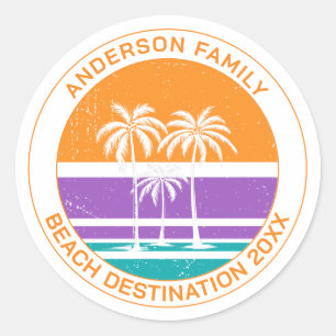 Aangepaste strandpalmboom familiereünie ronde sticker