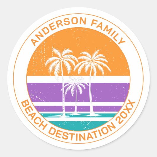 Aangepaste strandpalmboom familiereünie ronde sticker (Voorkant)