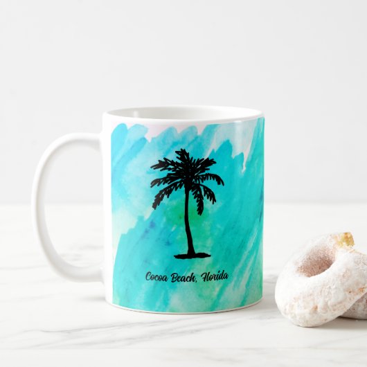 Aangepaste strandpalmboom nautisch koffiemok (Met donut)
