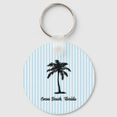 Aangepaste strandpalmboom nautische blauwe streep sleutelhanger (Achterkant)