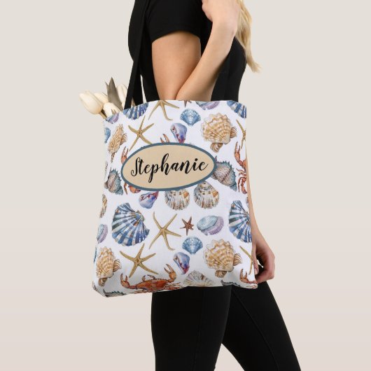 Aangepaste Strandtas met Schelpenthema Tote Bag (Dichtbij)