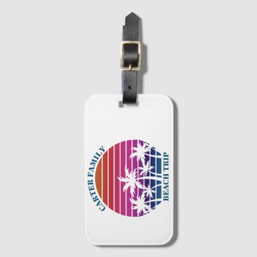 Aangepaste strandtrip roze zonsondergang palmboom bagagelabel (Voorkant (verticaal))
