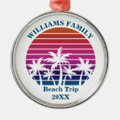 Aangepaste strandtrip-souvenir roze palmboom zonso metalen ornament (Voorkant)