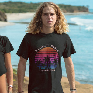 Aangepaste strandtrip tropische palmbomen zwart t-shirt