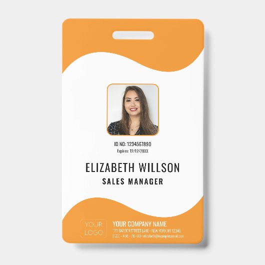 Aangepaste streepjescode, logo, naam, foto persone badge (Voorzijde)