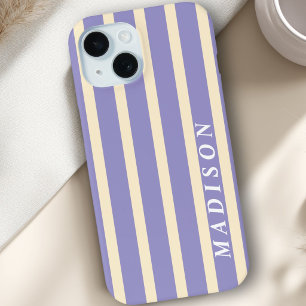 Aangepaste Strepen Beige Paars iPhone 15 Case
