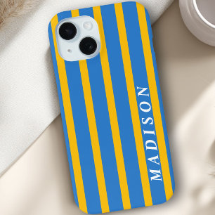 Aangepaste Strepen Blauw Geel iPhone 15 Case