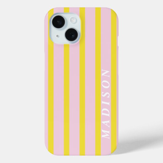 Aangepaste Strepen Geel Roze Case-Mate iPhone Case (Achterkant)