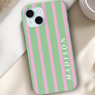 Aangepaste Strepen Groen Roze iPhone 15 Case