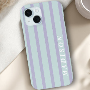 Aangepaste Strepen Lavendel Mint iPhone 15 Case
