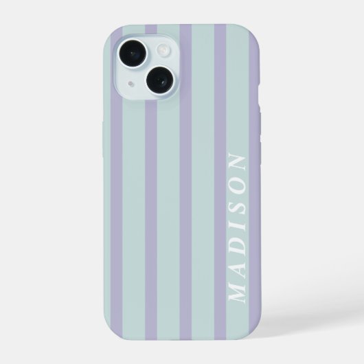 Aangepaste Strepen Lavendel Mint iPhone 15 Case (Achterkant)