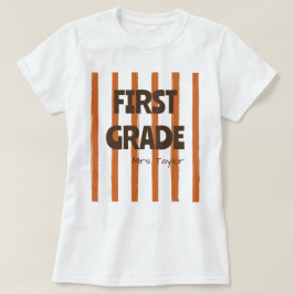 Aangepaste strepen lerarennaam bruin voor groep 3 t-shirt