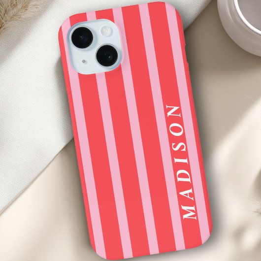 Aangepaste Strepen Rood Roze Case-Mate iPhone Case
