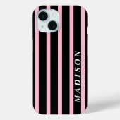 Aangepaste Strepen Zwart Roze Case-Mate iPhone Case (Achterkant)