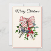 Aangepaste, strik met bessen en blad plat kerstkaa feestdagenkaart (Voorkant)