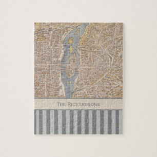Aangepaste  Striped Antiek Kaart van Parijs Legpuzzel