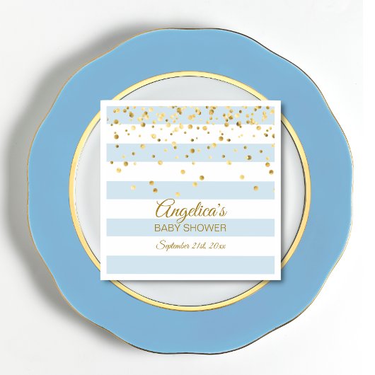 Aangepaste stripes Pastel Blue Gold BOY-Baby showe Servet