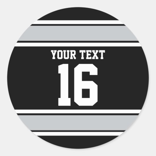 Aangepaste stripes voor zwarte en zilversport ronde sticker (Voorkant)