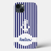 Aangepaste strips en anker monogram Case-Mate iPhone case (Achterkant)