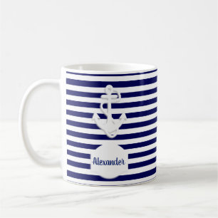 Aangepaste strips en anker monogram koffiemok