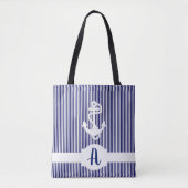 Aangepaste strips en anker monogram tote bag (Voorkant)