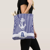 Aangepaste strips en anker monogram tote bag (Dichtbij)