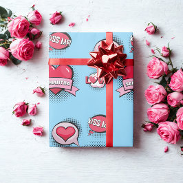 Aangepaste stripstijl blauw & rood hart geschenken cadeaupapier