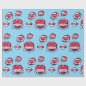 Aangepaste stripstijl blauw & rood hart geschenken cadeaupapier (Vlak)