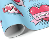 Aangepaste stripstijl blauw & rood hart geschenken cadeaupapier (Rol Hoek)