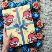 Aangepaste stripstijl gele hart geschenken cadeaupapier